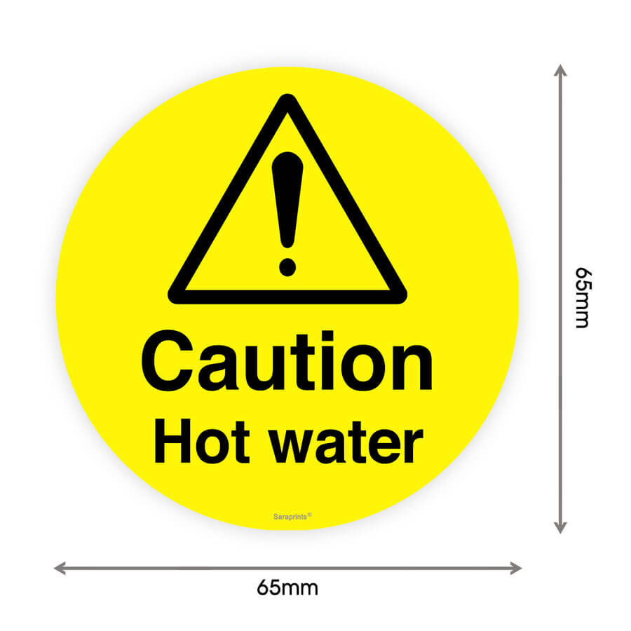 Waterproof hot water sign sticker/Hot water safety sign 65 mm/Durable waterproof hot water sign sticker/High visibility hot water warning sign for Caution Hot Water Sign Free Printable