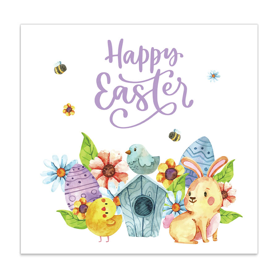 happy easter card bunny and chick design