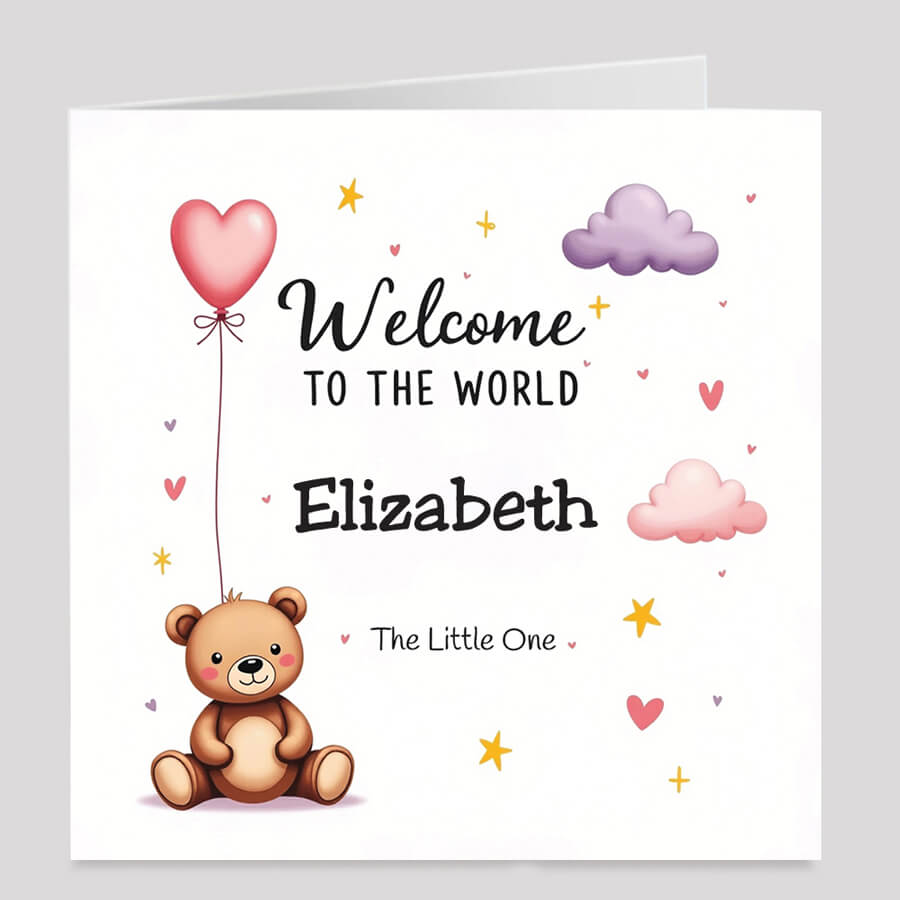 personalised baby girl teddy card the little one