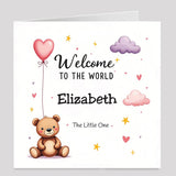 personalised baby girl teddy card the little one