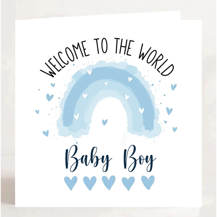 Welcome to the World Boy Card - Blue Rainbow