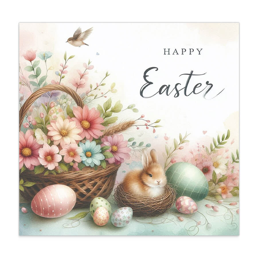 elegant easter bunny card with pastel eggs