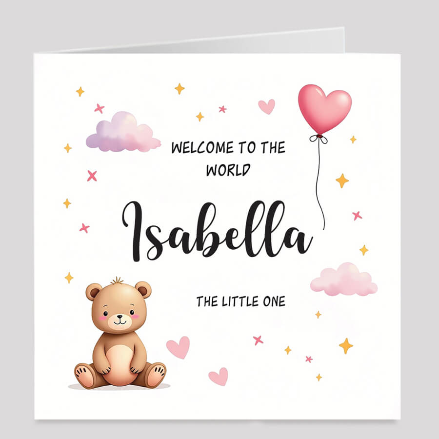 personalised baby girl teddy card the little one