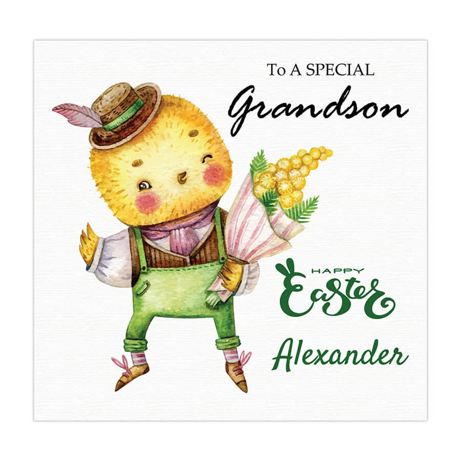 Personalised Easter card for grandson with cute festive design