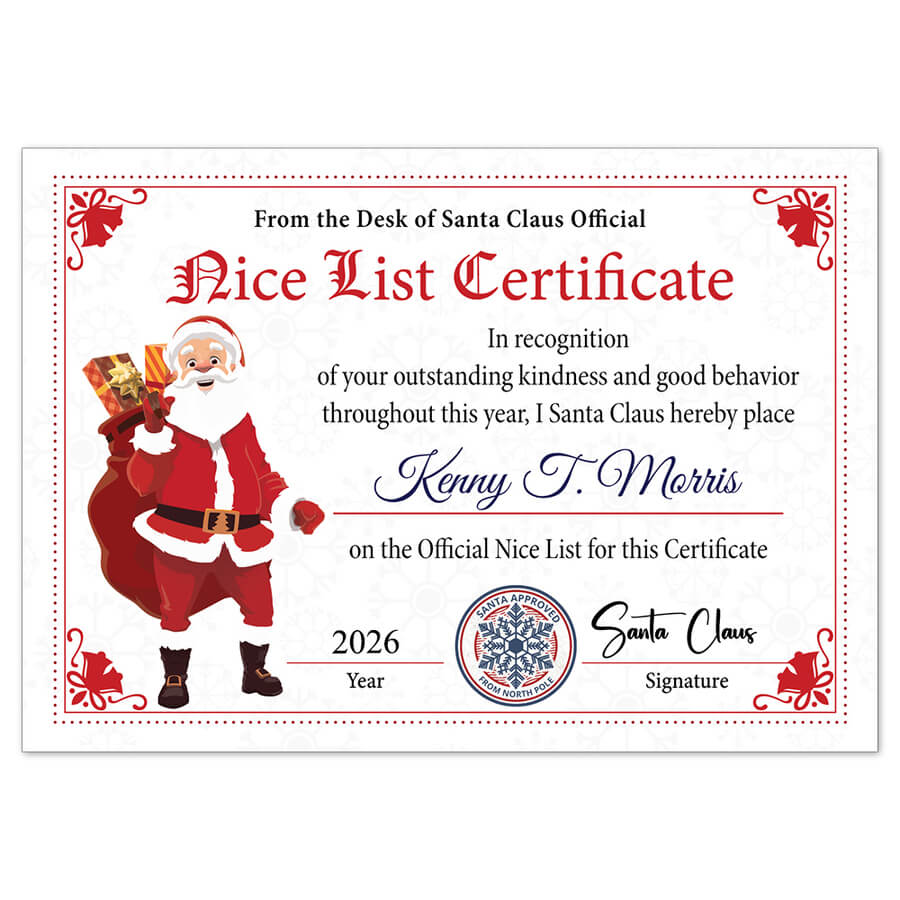 Personalised Santa Nice List Certificate for Kids