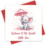 welcome baby girl card elephant design