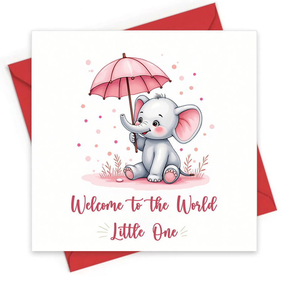 welcome baby girl card elephant design