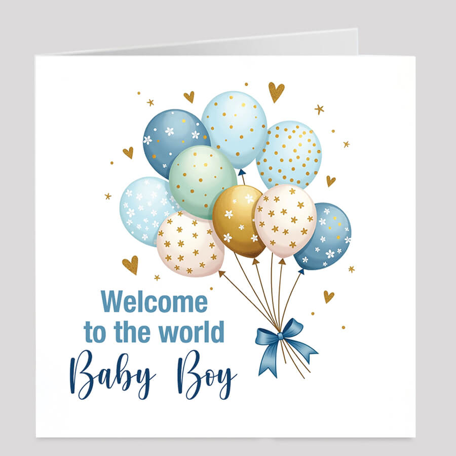 welcome baby boy card balloon design