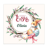 Personalised Happy Easter card with wreath, bunny and colourful eggs design