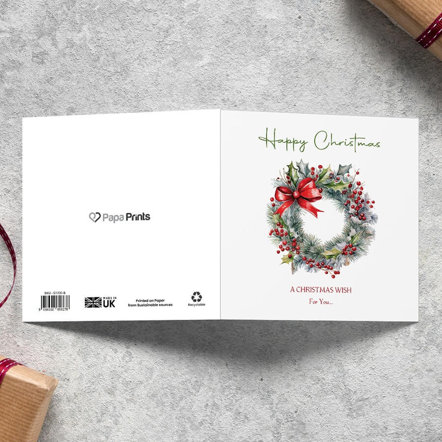 Wreath and ball holiday greeting card set