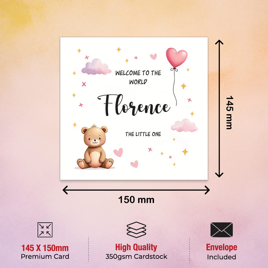 welcome baby girl card FSC certified