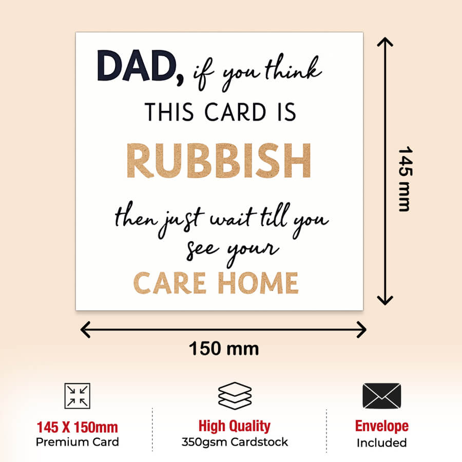 Humour Father’s Day greeting card for dad, square FSC 145x150mm with envelope