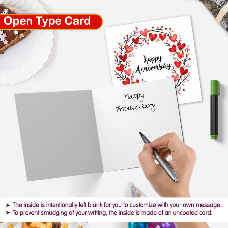 wedding anniversary card with red hearts design