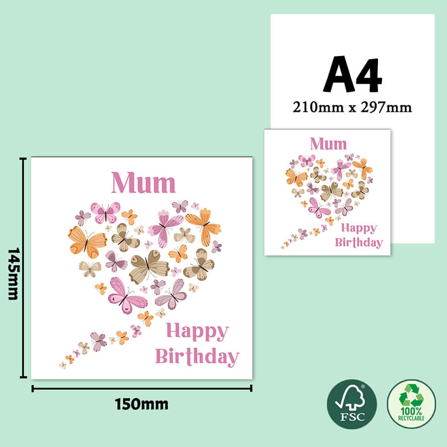 Whimsical Wings: Butterfly Heart Birthday Greeting Card for Mum
