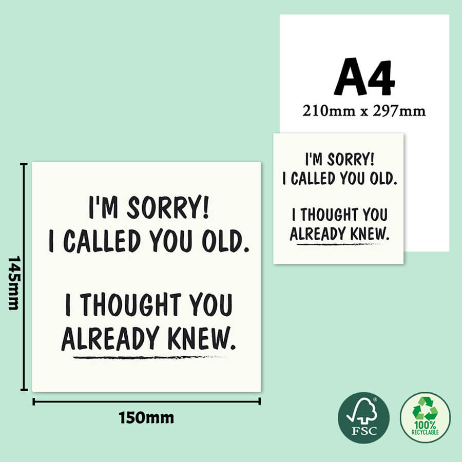 Compact and Hilarious: Sorry I Called You Old Birthday Card