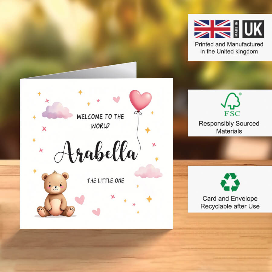 its a girl teddy card eco friendly