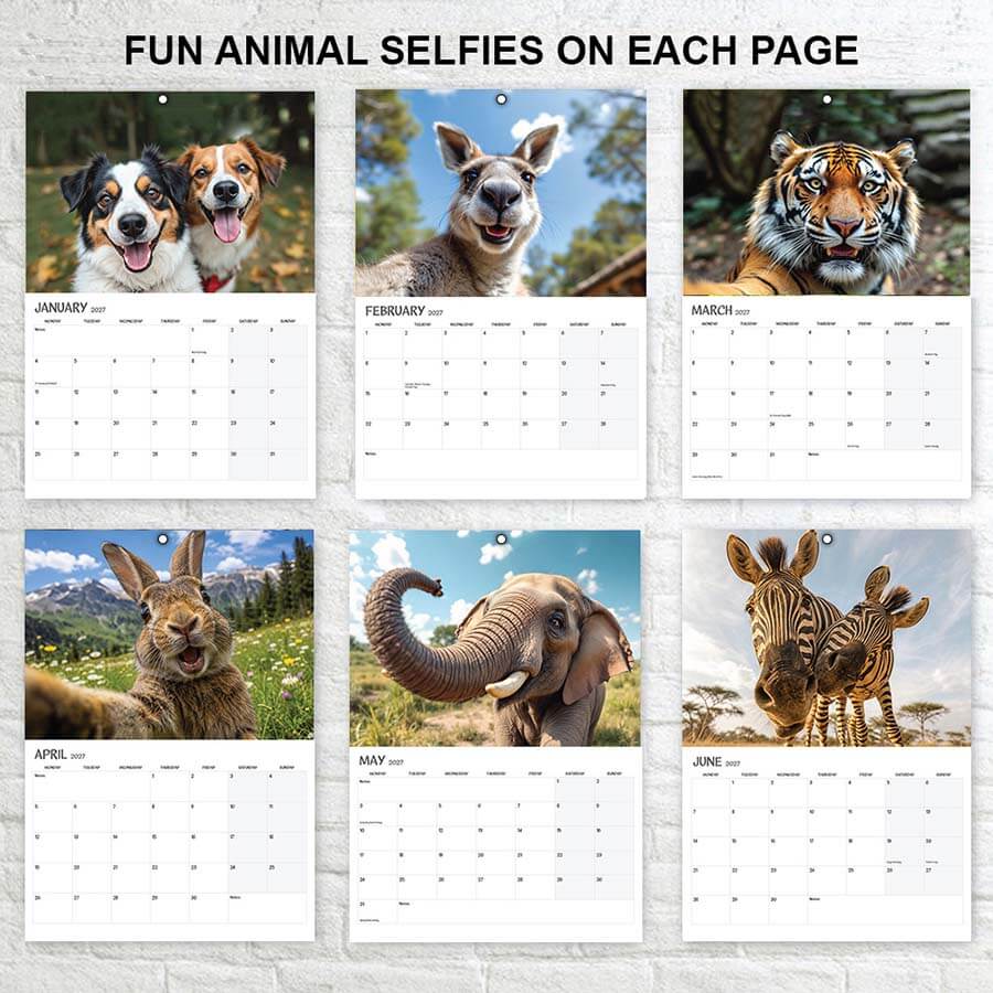 Funny Animal Selfies Calendar 2027 - 12 Months - A3