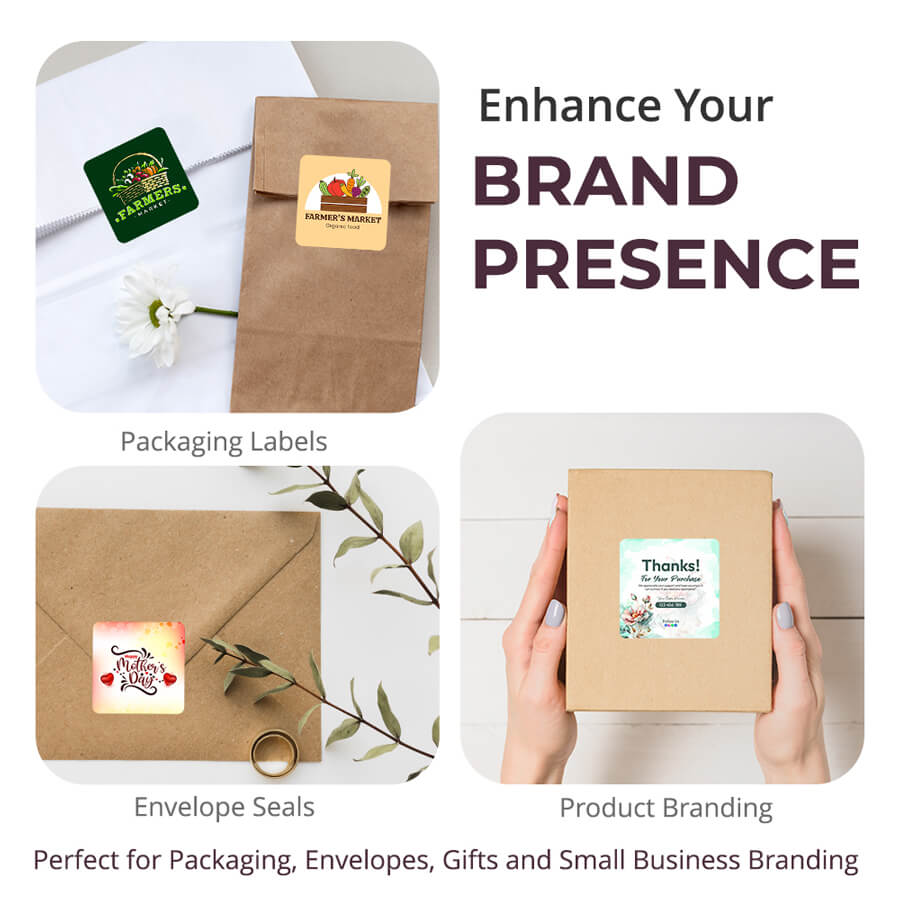 Square personalised vinyl stickers for branding