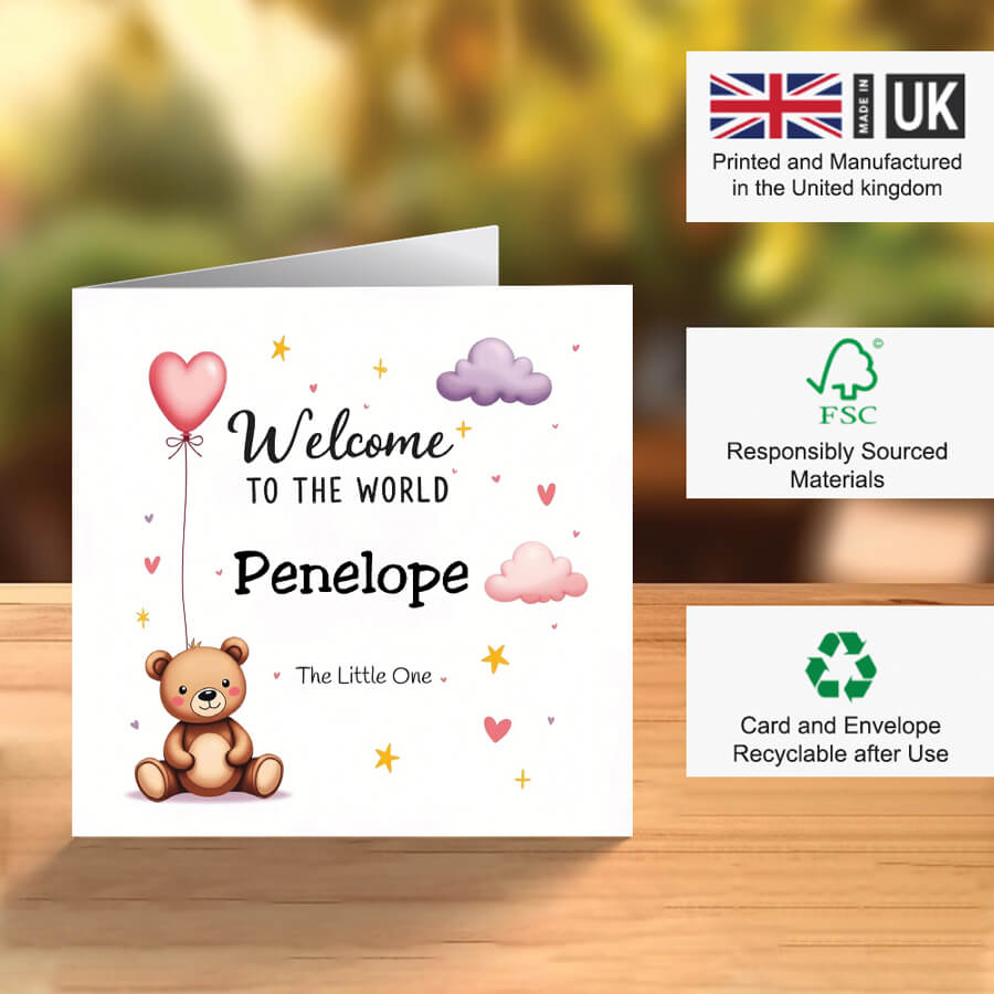 cute teddy baby girl card eco-friendly