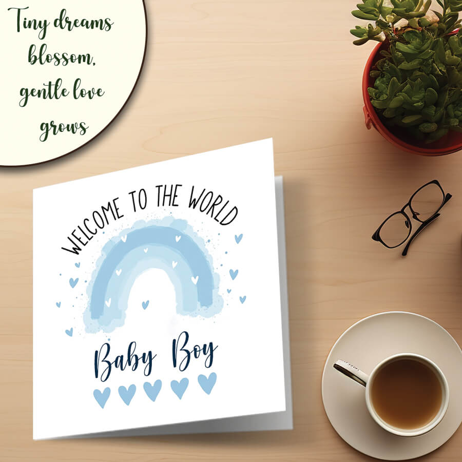 Welcome to the World Boy Card - Blue Rainbow
