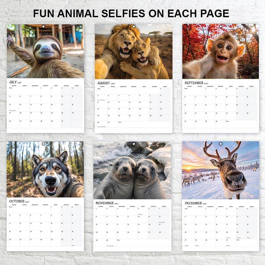 Funny Animal Selfies Calendar 2027 - 12 Months - A3