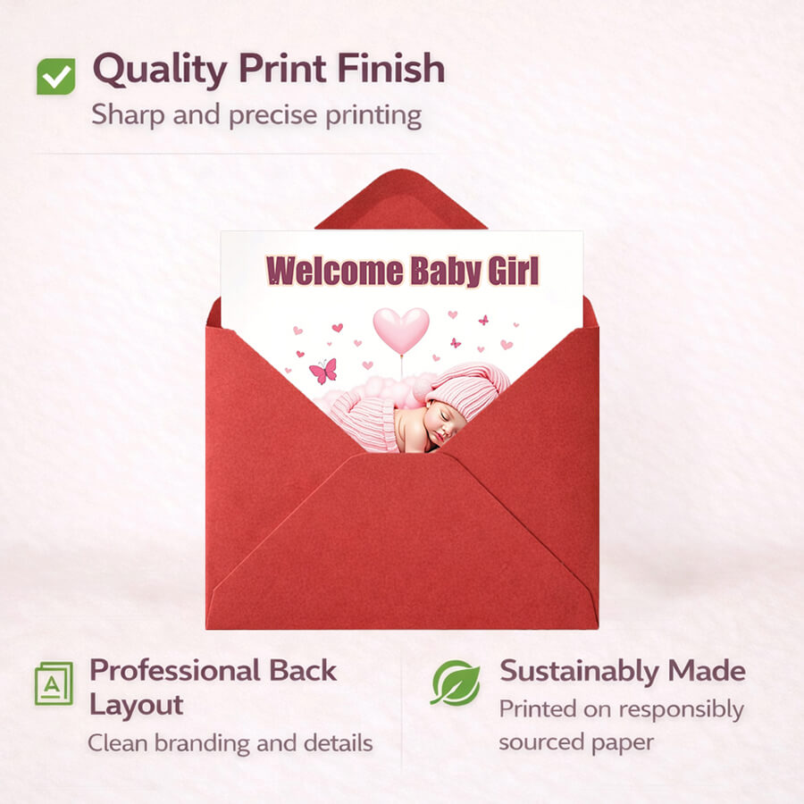 Birth of a baby girl greeting card