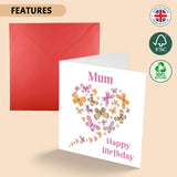 Whimsical Wings: Butterfly Heart Birthday Greeting Card for Mum