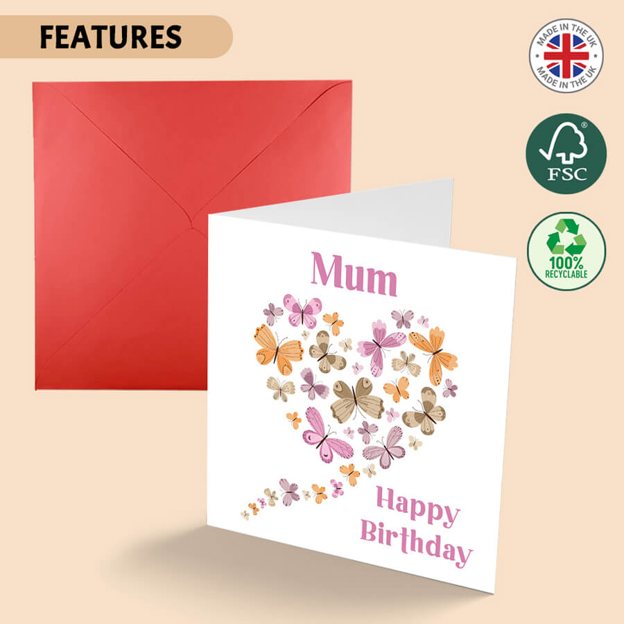 Whimsical Wings: Butterfly Heart Birthday Greeting Card for Mum