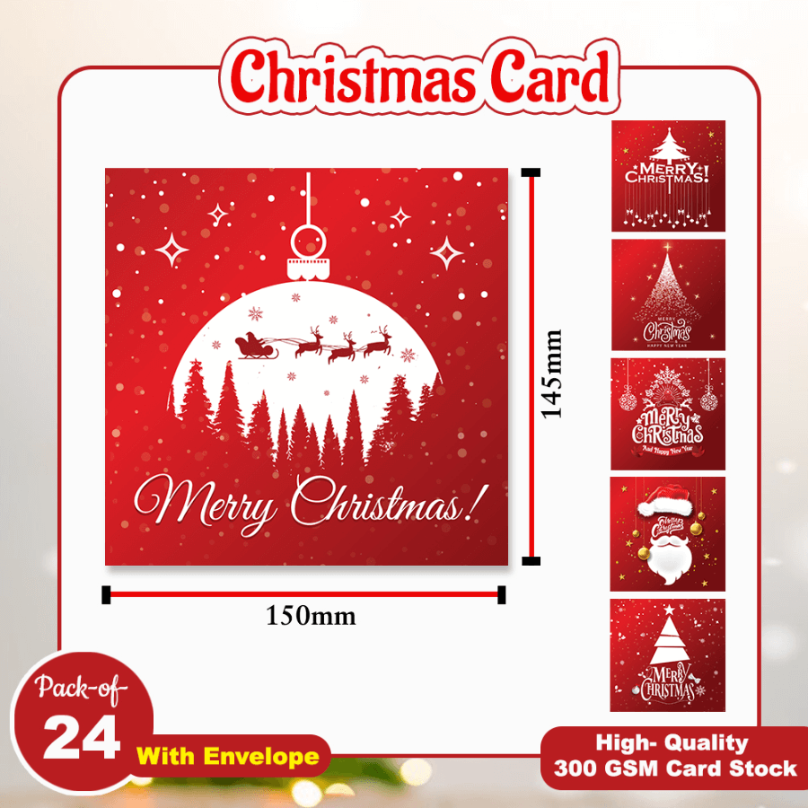 Christmas Cards - Pack Of 12/24 - Red Theme