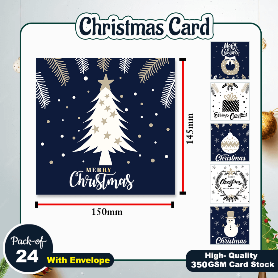 Christmas Cards - Pack Of 12/24 - Blue And White Theme