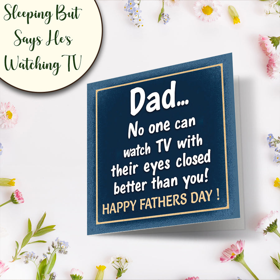 Funny stepdad Father’s Day card with TV joke design and blank inside for wishes