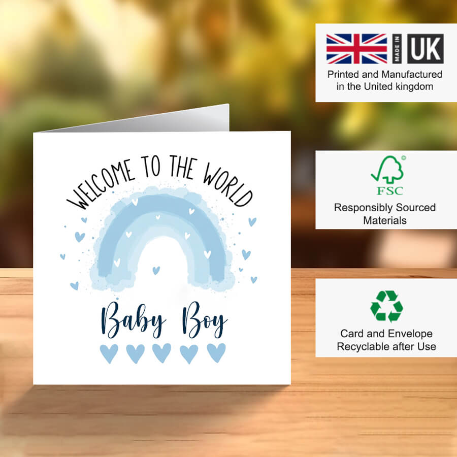 Welcome to the World Boy Card - Blue Rainbow