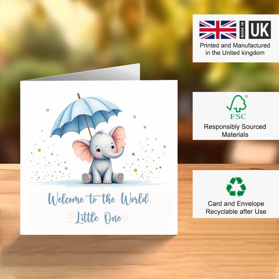 cute elephant newborn card boy