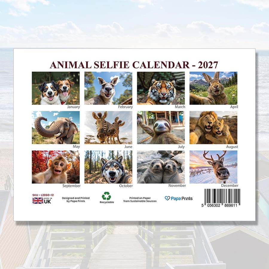 Funny Animal Selfies Calendar 2027 - 12 Months - A3