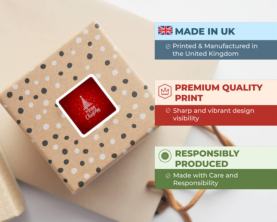 White vinyl square logo labels with custom print