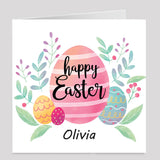 Custom name Easter card with decorative eggs and floral
