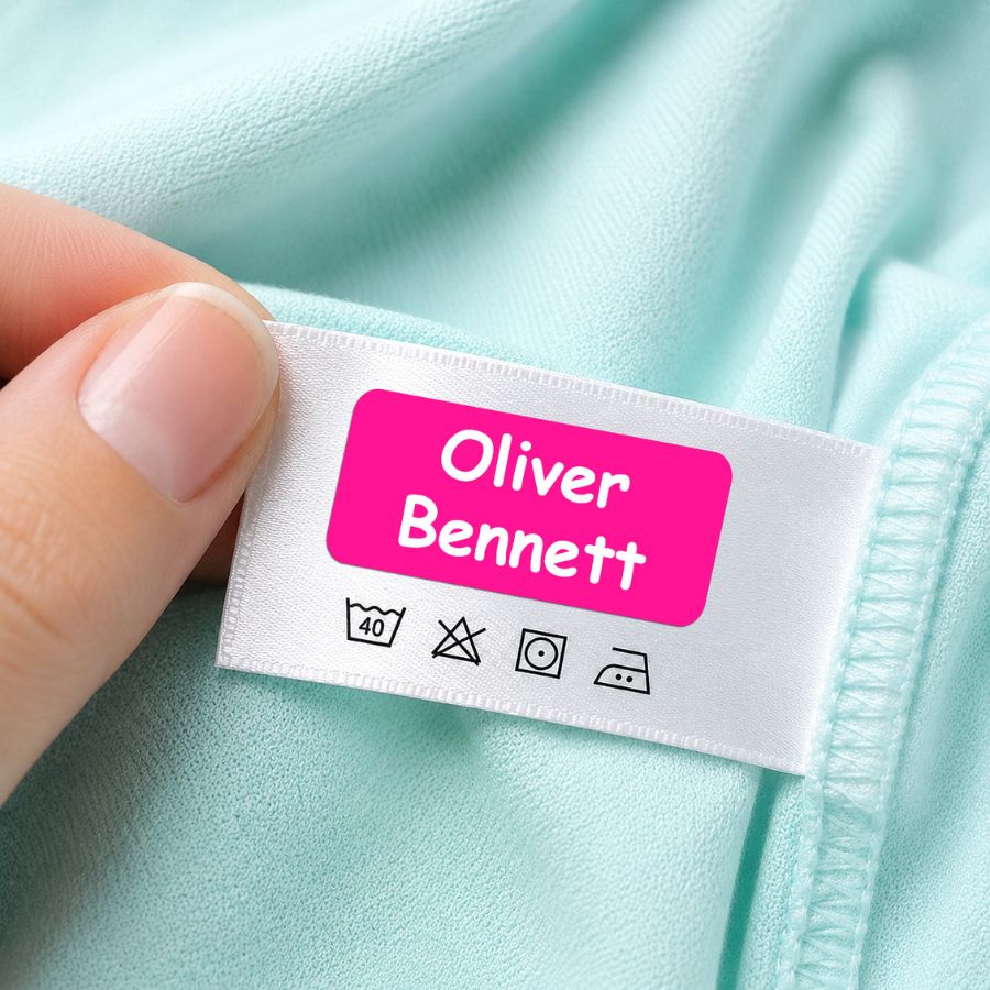 Pink personalised washable clothing label