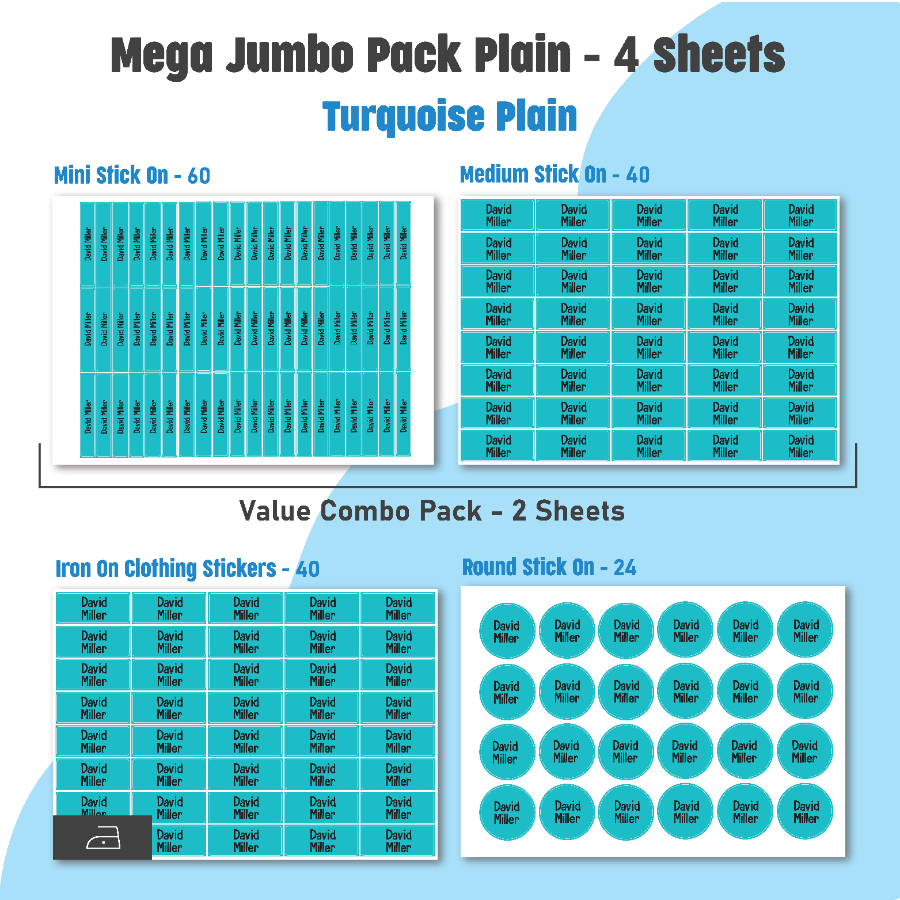 Jumbo Name Labels Pack - Plain Colours