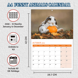 Funny animal calendar 2026 with large date boxes and notes space
