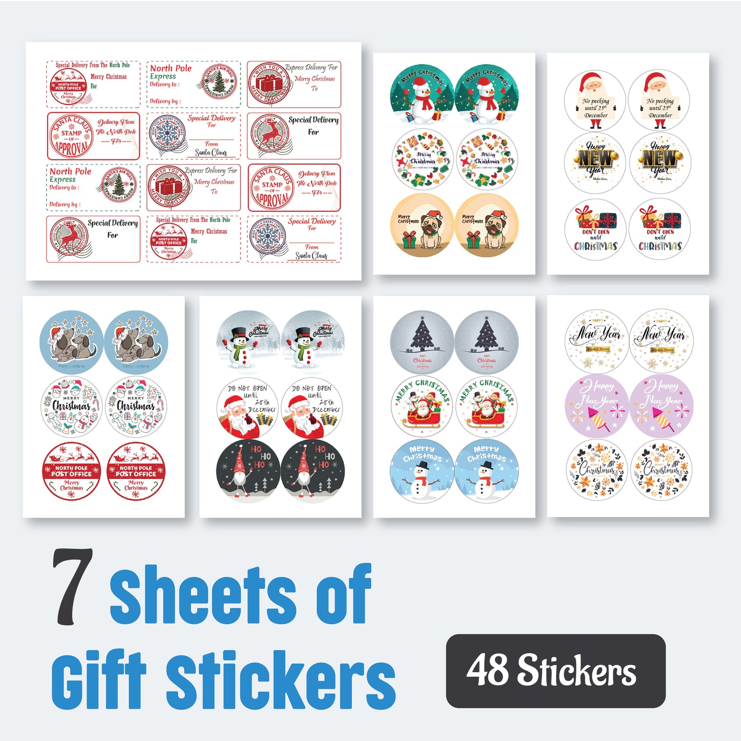 Festive Free Gift Labels for Christmas - 48 Stickers