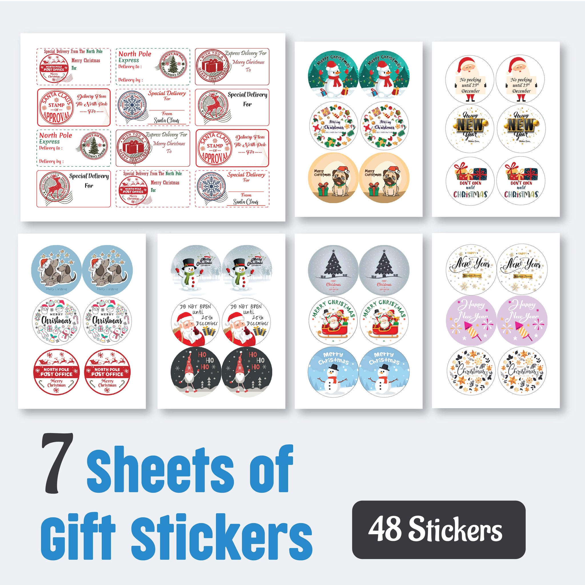 Festive Free Gift Labels for Christmas - 48 Stickers