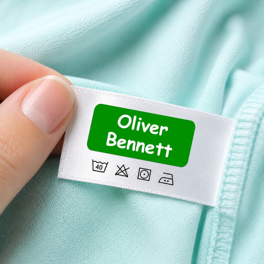 Green personalised washable clothing label