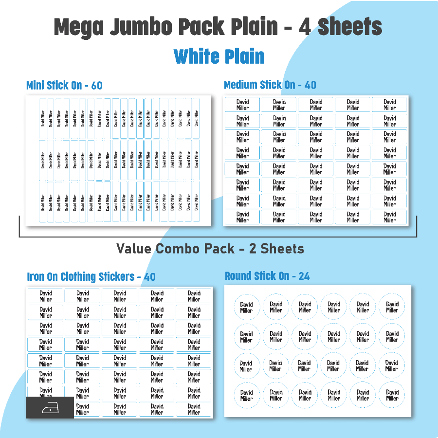 Jumbo Name Labels Pack - Plain Colours