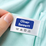
Blue personalised washable clothing label