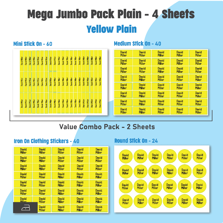 Jumbo Name Labels Pack - Plain Colours