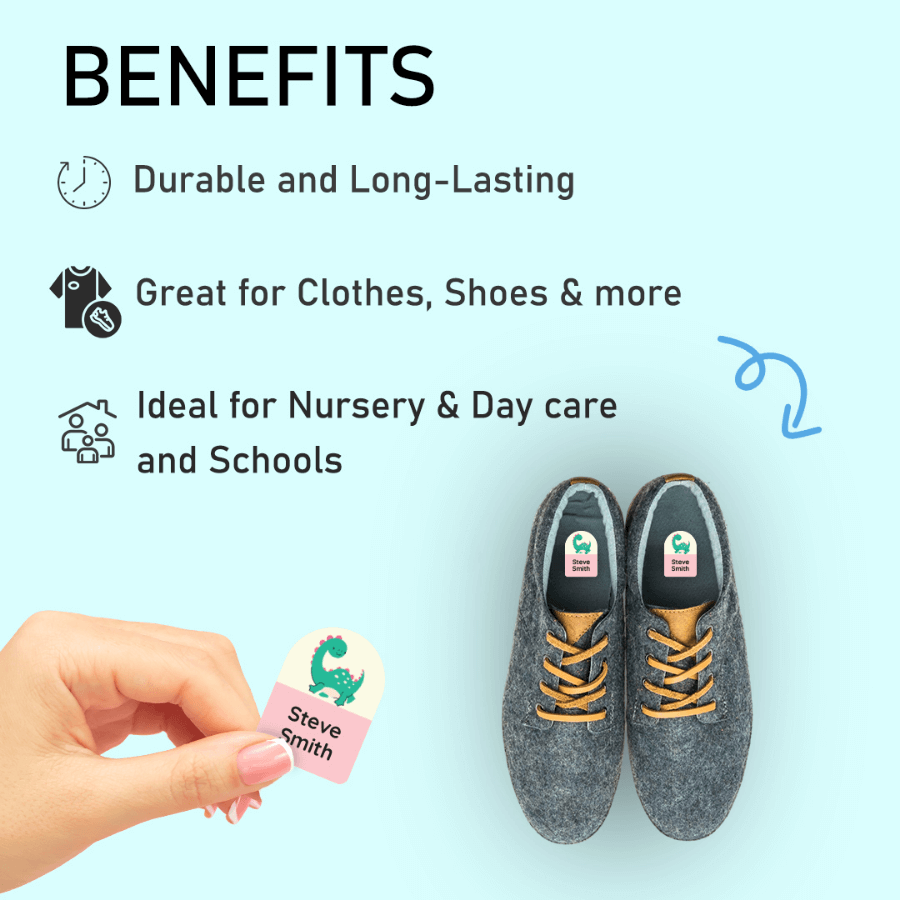 Stick on clothing name labels for uniforms and bags