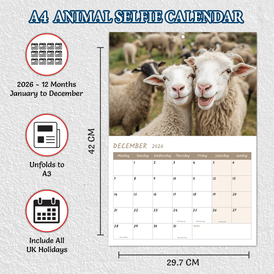 Pre-punched A3 wall calendar 2026 easy hanging design