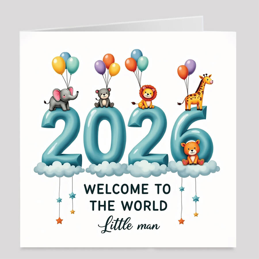 New baby boy card with welcome to the world message