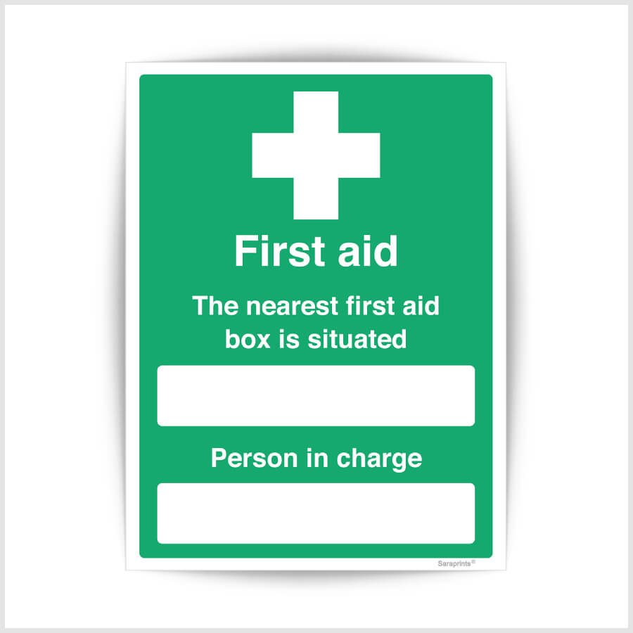 Nearest First Aid Box: Person in Charge Sign Stickers