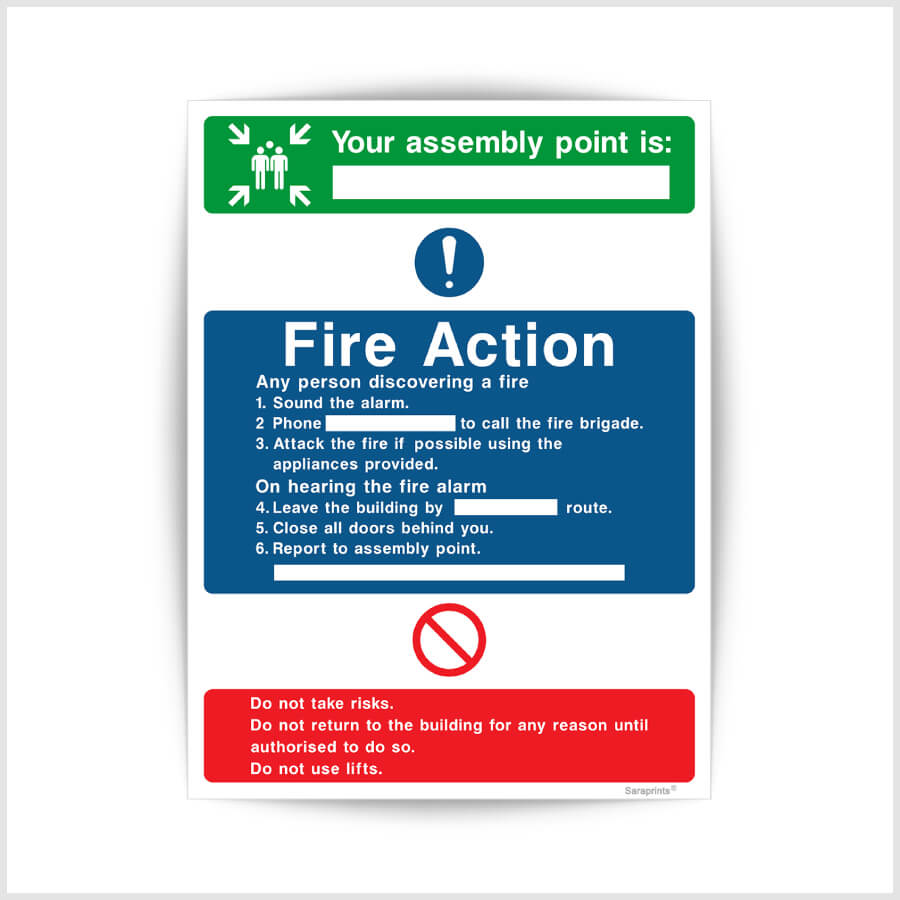 Fire safety sign sticker/Fire action sticker/Clear instructions safety ...